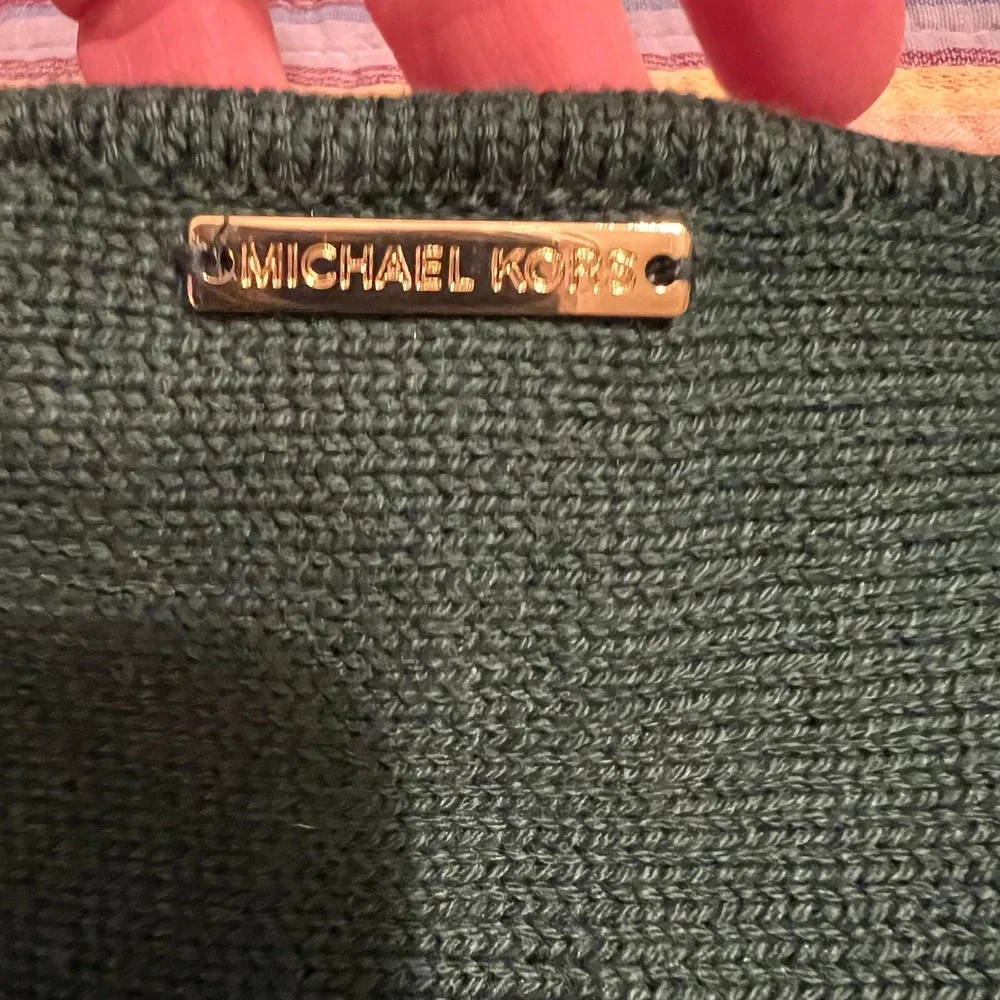 MICHAEL KORS Women's Green Ribbed Knit Gold Zipper Detail Sweater‎ Top Size L